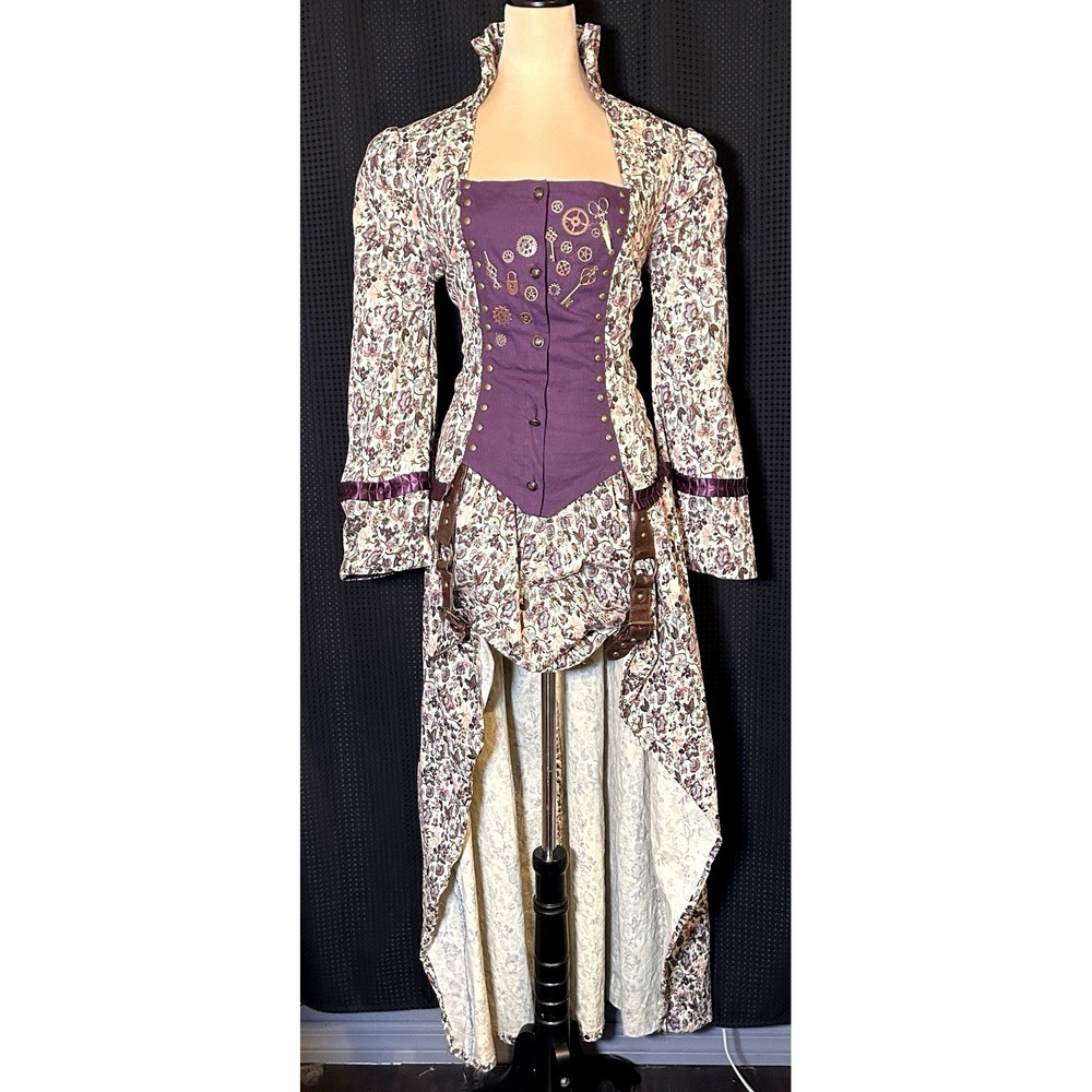 Von Lancelot Victorian Steampunk Corset Jacket Matching  Skirt Floral Ren Faire